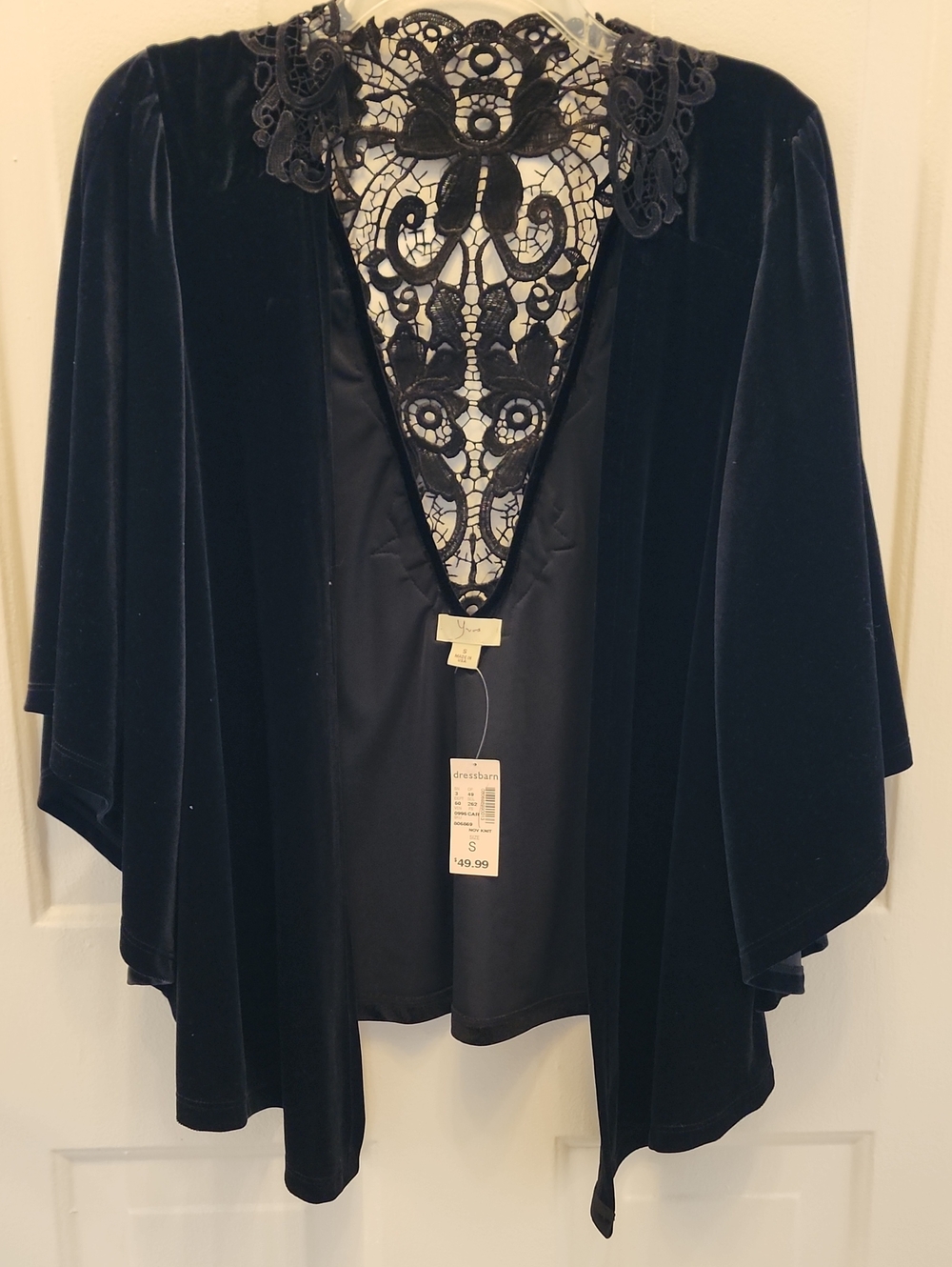 Black Velvet Cape with Lace Yoke